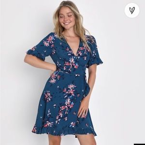 Blue Floral Wrap Dress (Lulus Dalton)